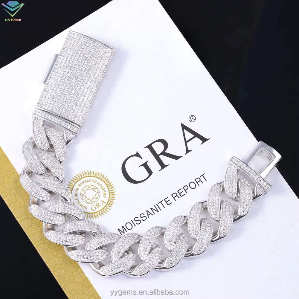Hot-Sale 18mm VVS D Moissanite Diamond Bracelet 925 Silver Gold Plated Cuban Link Chain for Men Women Hip-Hop Style