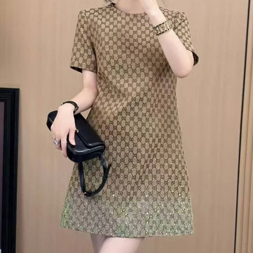 Fashion Summer Dresses Elegant Dresses For Women Diamond Full Print Short Sleeve Fashionable and Elegant Dress