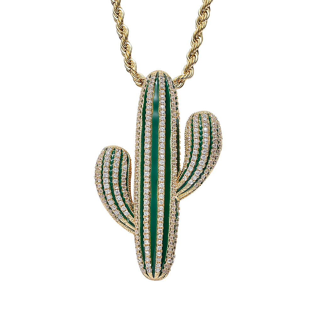 Luxury Moissanite Necklace Hip Hop Cactus Pendant Green Diamond Iced Out Streetwear Trendy Brand Accessory Pass the diamond tester