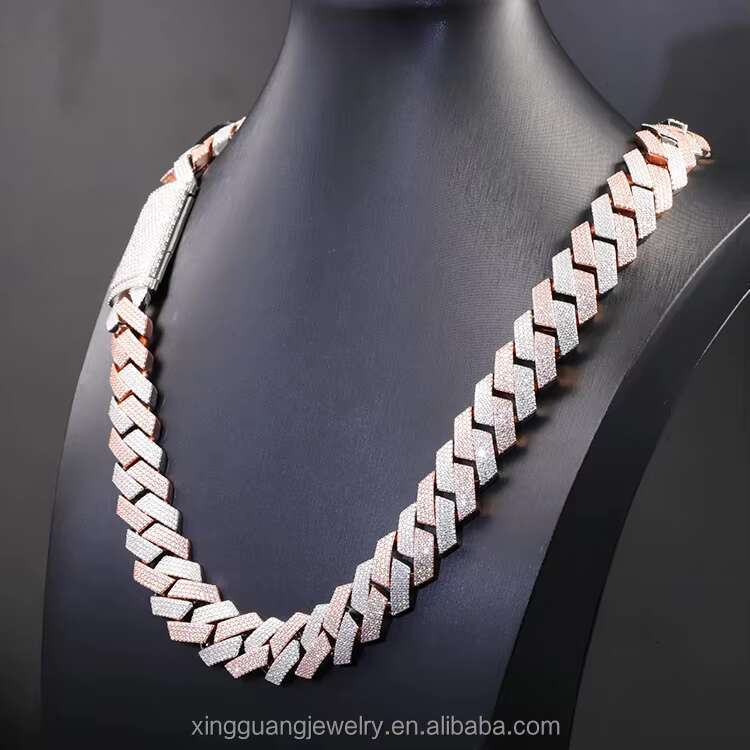 Hiphop in Stock Moissanite Cuban Link Chain 4row 20mm White Gold 2 Tones 925 Sterling Silver Iced Out Moissanite Cuban Chain