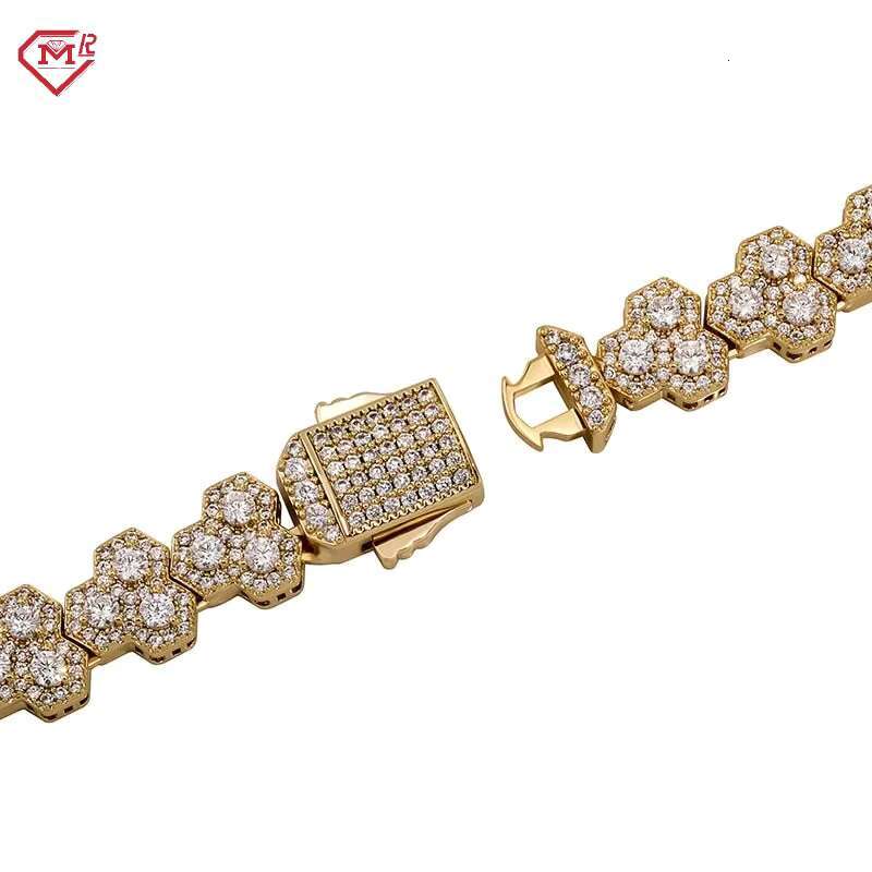 HipHop 10mm Moissanite Chain Luxury Cluster Flower Honeycomb 925 Silver Iced Out Vvs Moissanite Tennis Chain