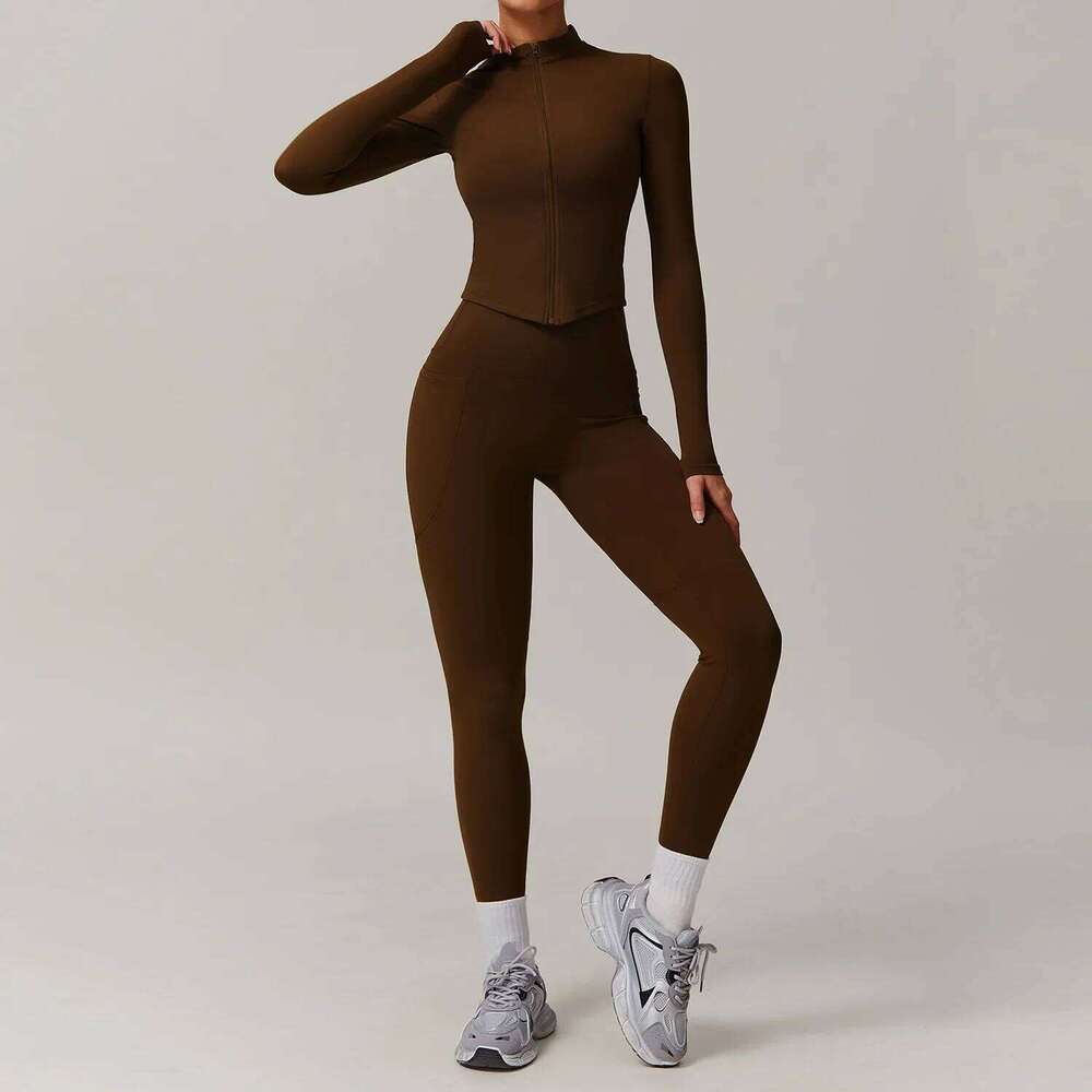 Custom Cloud Sense Quick Drying Shaping Long Sleeve Pants Pocket Yoga Casual Running Fiess Cycling Women's Two-piece Set