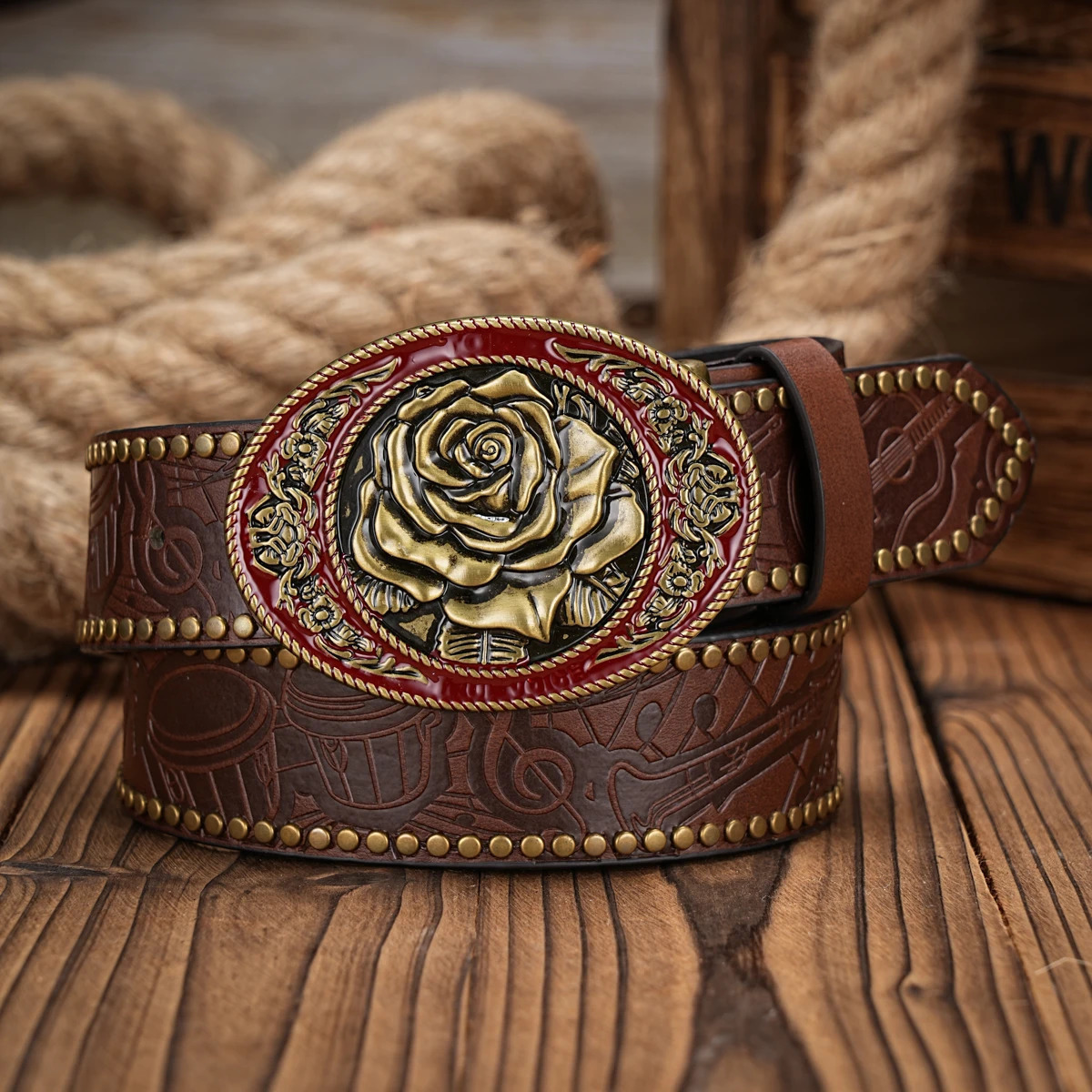 Men WomenWesternCowboyPU LeatherBelts Vintage horse Belt Floral Engraved Buckle for Jeans 250616