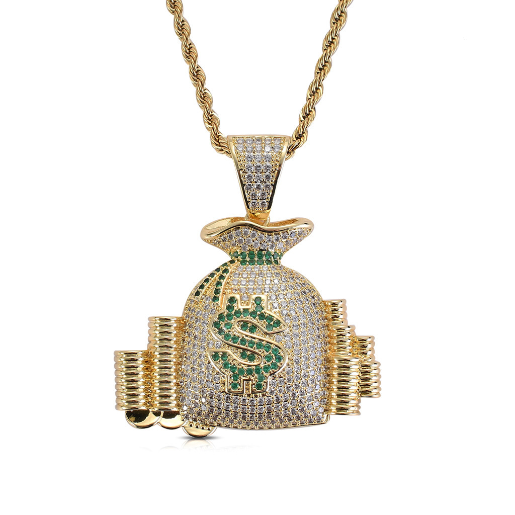 Moissanite Hip Hop Necklace Men Dollar Sign Money Bag Iced Out Luxury Trendy Bling Jewelry Pass the diamond tester