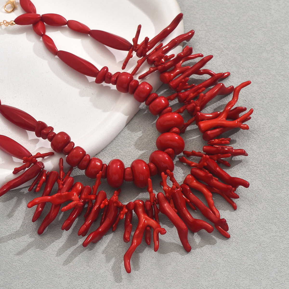 Fashion Women's Multi-Layer Coral Design Long Clavicle Chain Necklace Two-Piece Set For Women