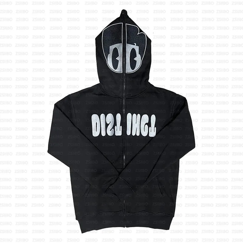 Y2K Sweatshirt Letter Patch Streetwear Hoodies Clothes EMO Men Hip Hop Graphic Punk Vintage Zip Up Hoodie Punk Gothic Clothing 250618