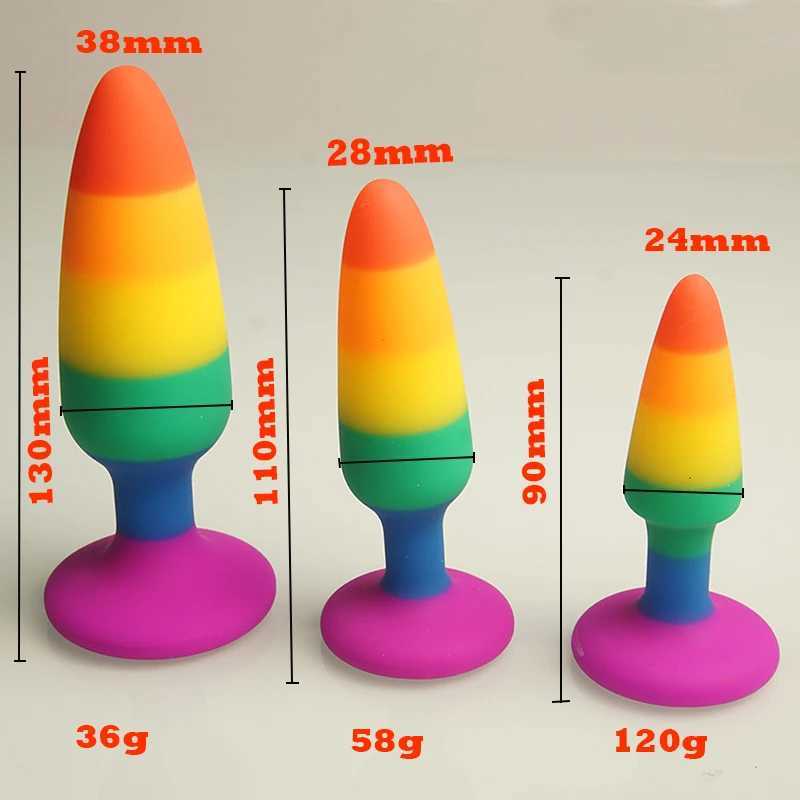 Rainbow Colors Butt Plugs Liquid Silicone Anal Plug with Suction Cup Base Sex Toys Anal Plug Buttplug Butplug W250624