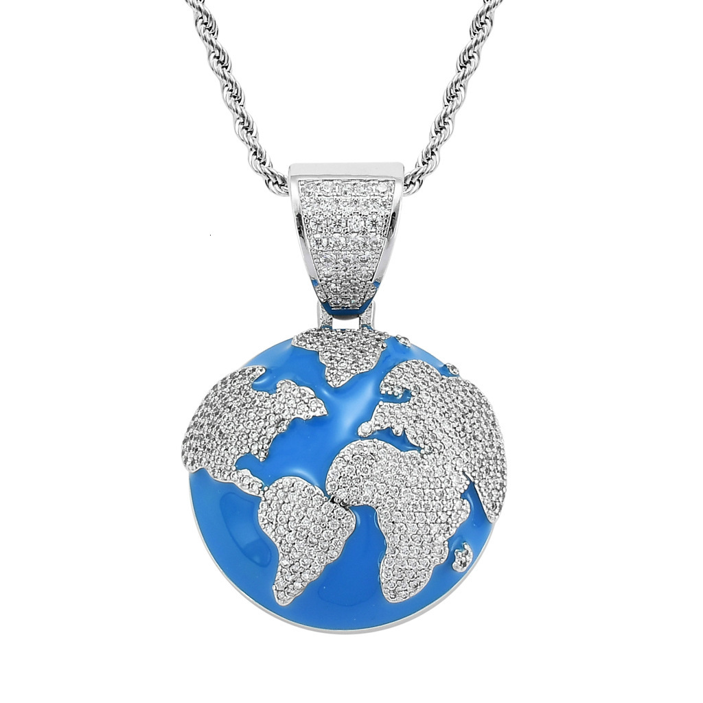 Moissanite Ice Out Choker Necklace Full Diamond Blue Earth Pendant Hip Hop Drip Bling Gangsta Streetwear Men's Jewelry Pass the diamond tester