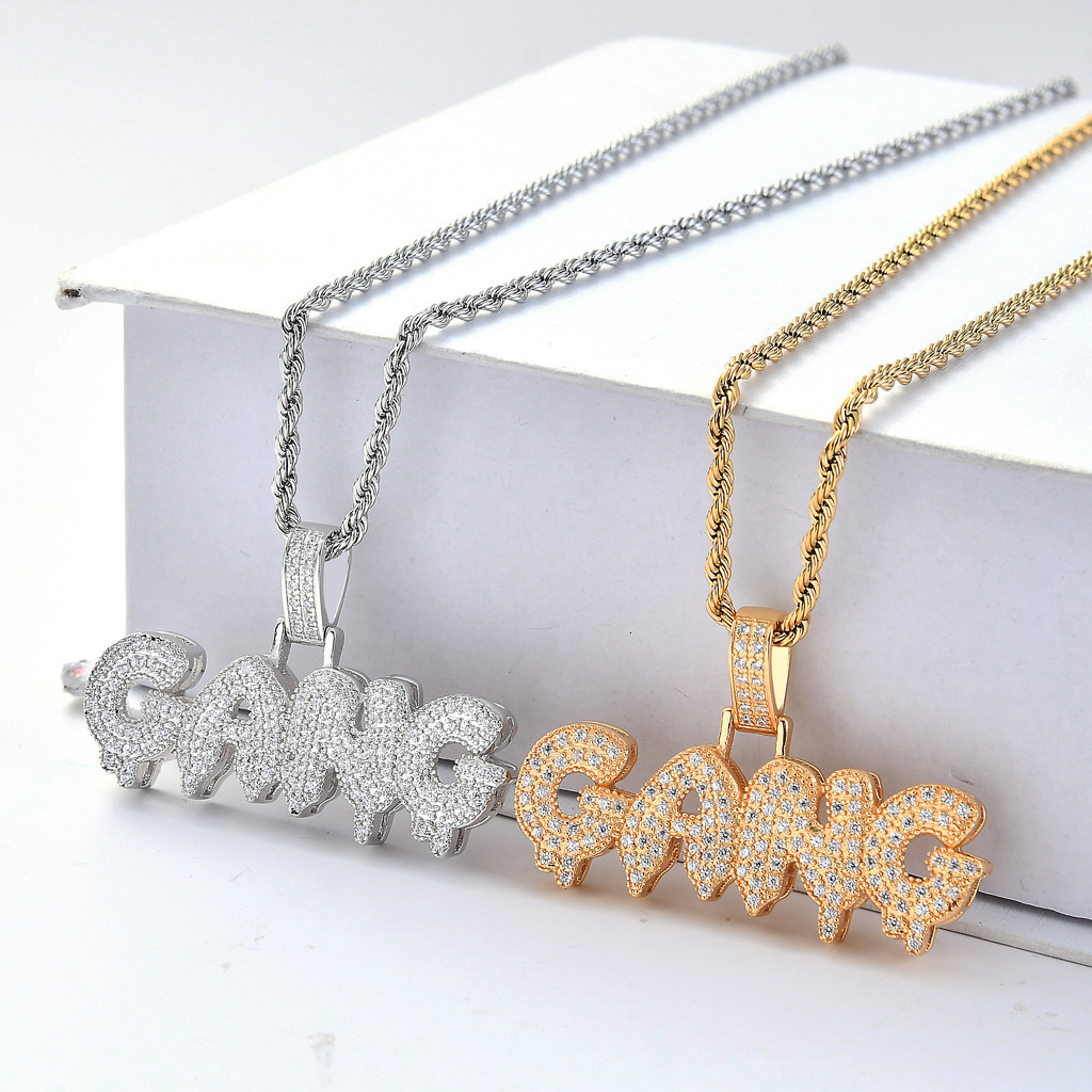 Luxury Moissanite Bling Iced Out Letter Hip Hop Pendant Diamond Studded Trendy Necklace Accessory Pass the diamond tester