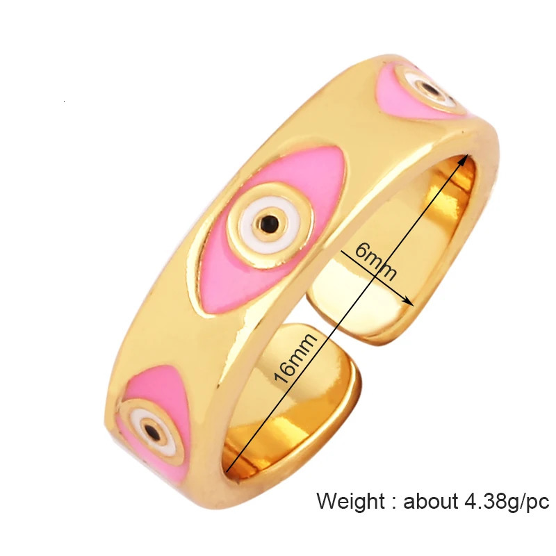 Colorful Enamel Coated Zircon Finger RingUnique Eye Brass 18K Gold Plated Open Adjustable Rings Jewelry Findings Supply P34 250624