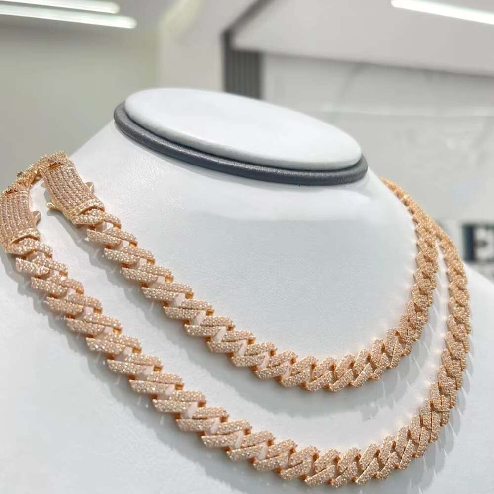 Hiphop Handmade Miami Cuban Link Chain 10mm 925 Sterling Silver Iced Out Moissanite Cuban Link Chain