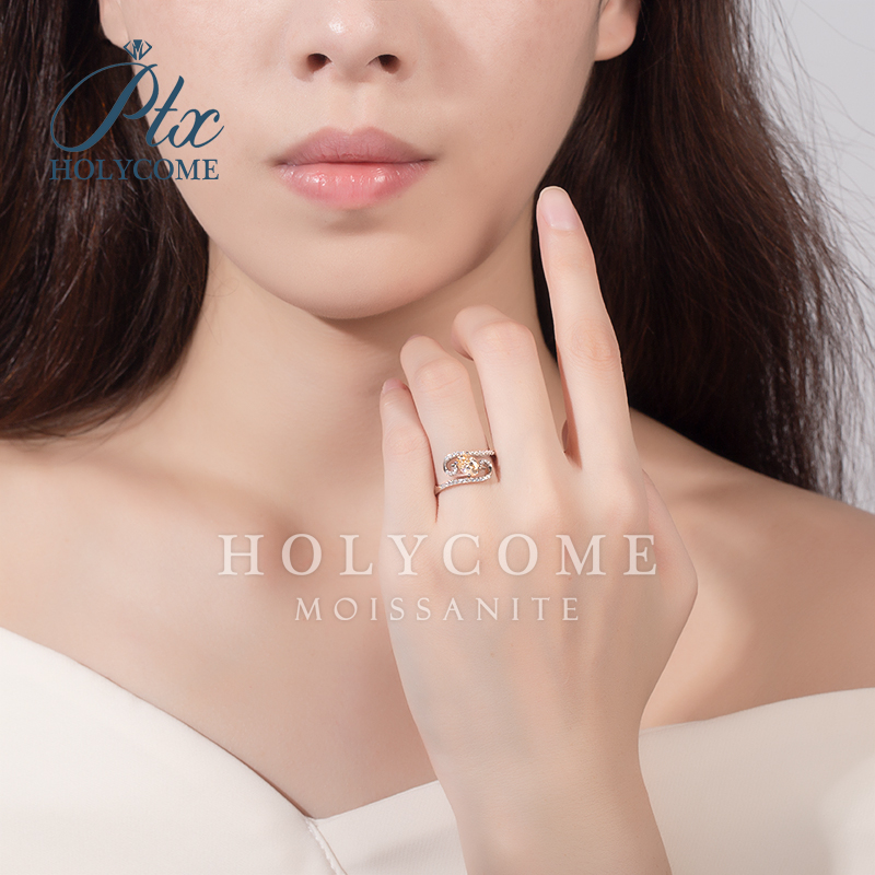 Elegant Oval Champagne Moissanite Rings Women Full Paved Dazzling 1ct Diamond 925 Sterling Silver Lady Rings Wedding Jewelry for Gift