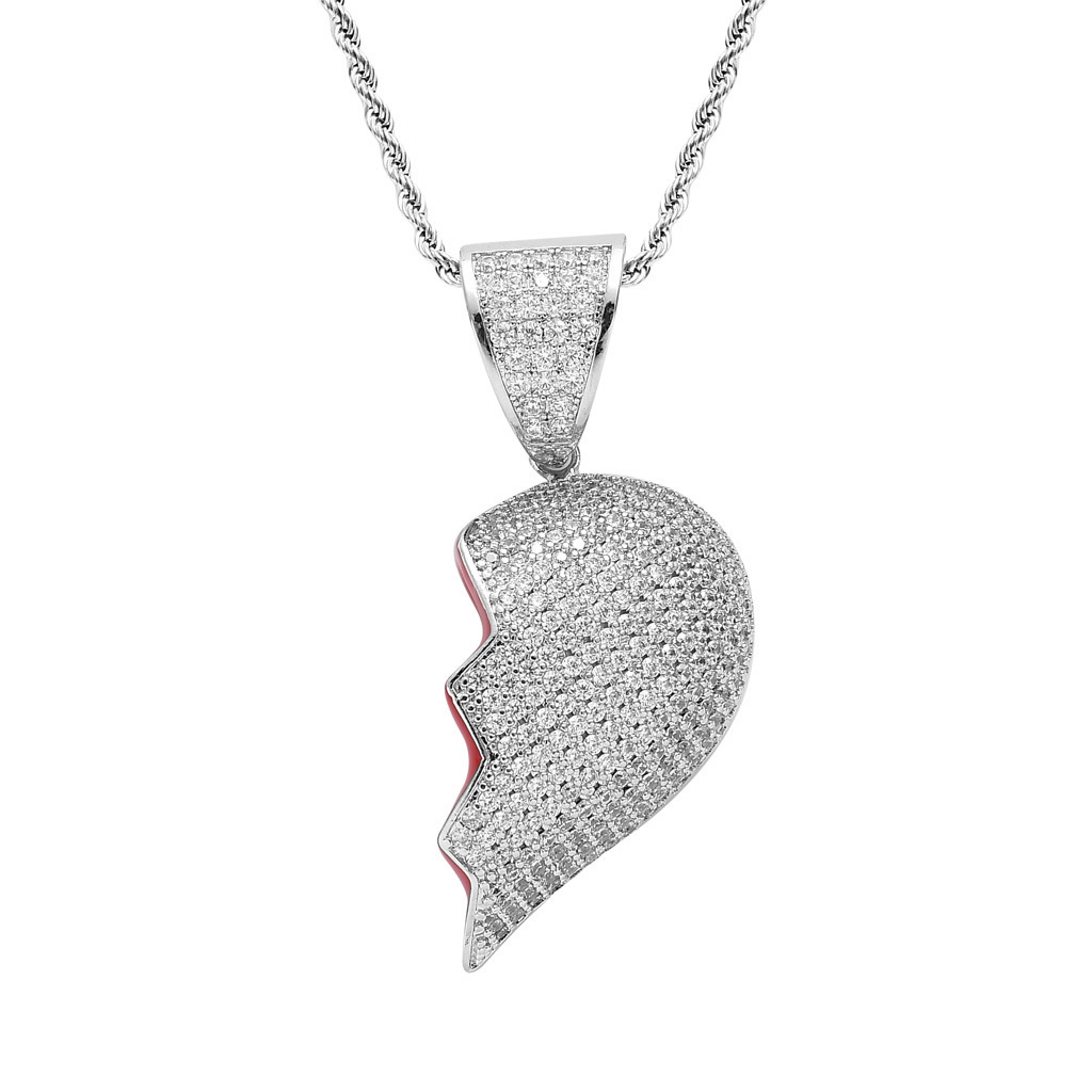Luxury Moissanite Jewelry Necklace Broken Heart Hip Hop Pendant Iced Out Diamond Magnetic Couple Necklace Pass the diamond tester
