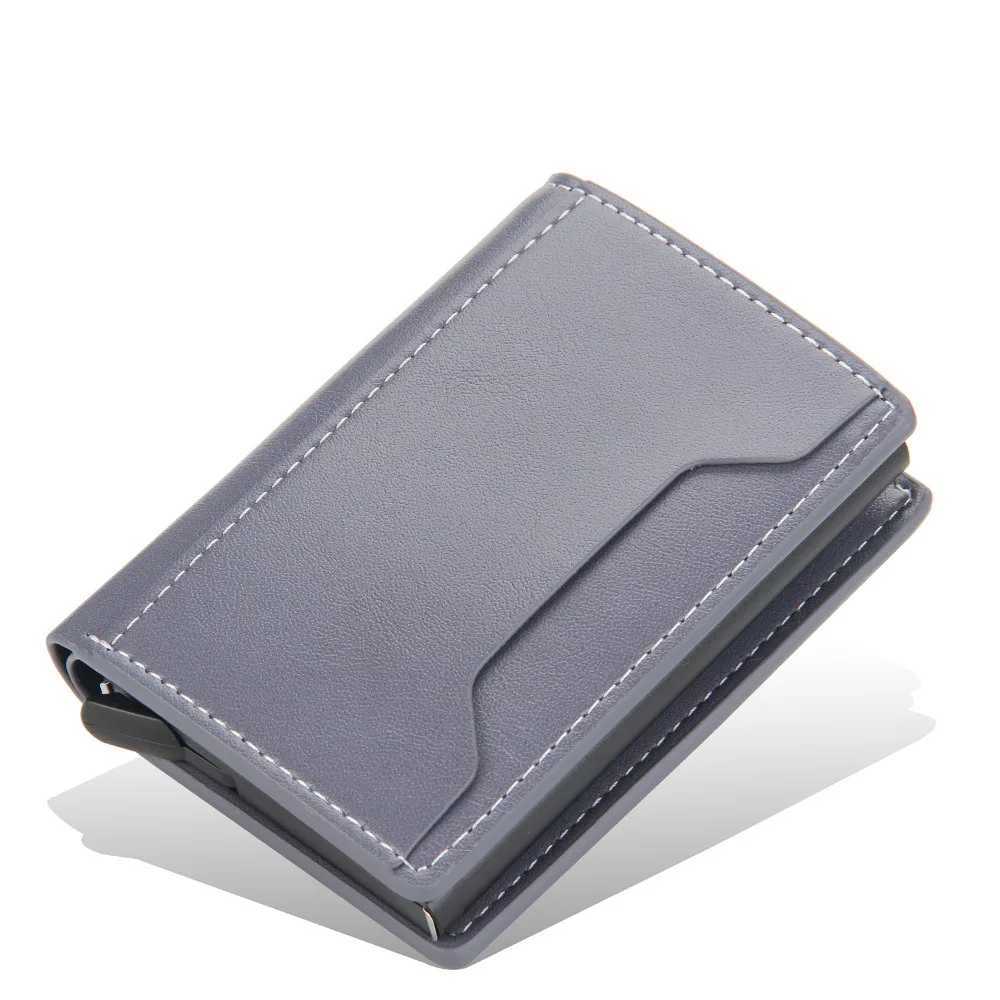 Business RFID Male Short Wallet PU Leather Simple Automatic Card Holder Solid Color Casual Aluminum Mens Wallet XJ250624