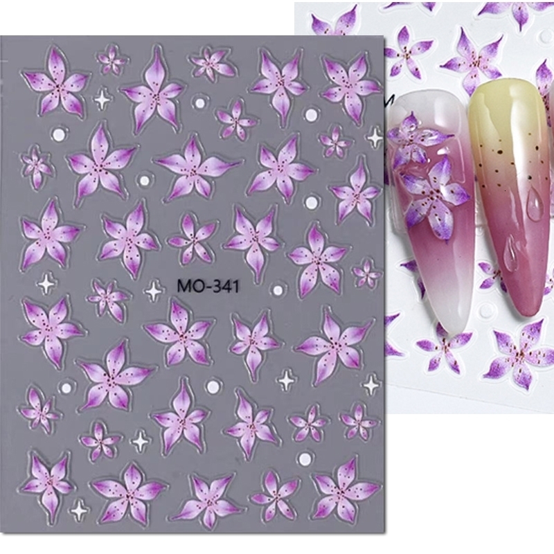 5d Embossed Nail Art Stickers Pink Blooming Florals Flowers Adhesive Sliders Decals Decorations For Tips Manicures 250605