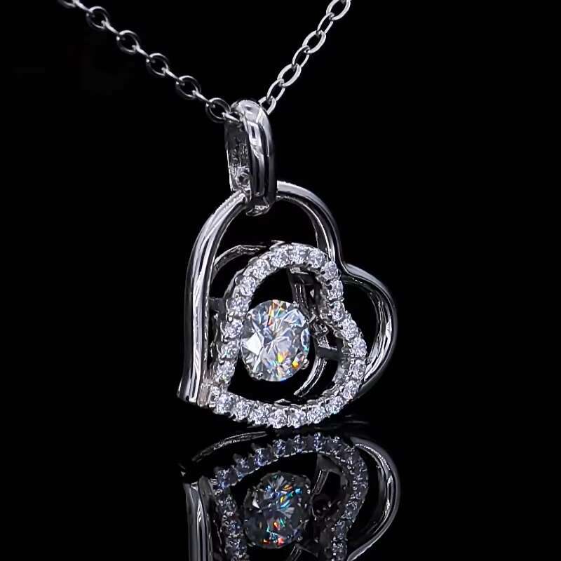Jewelry Moissanite Dancing Diamond Necklace Double Heart Necklace SMN42 High Quality Sterling Silver Round Cut 0.5CTW VVS 1 Pcs
