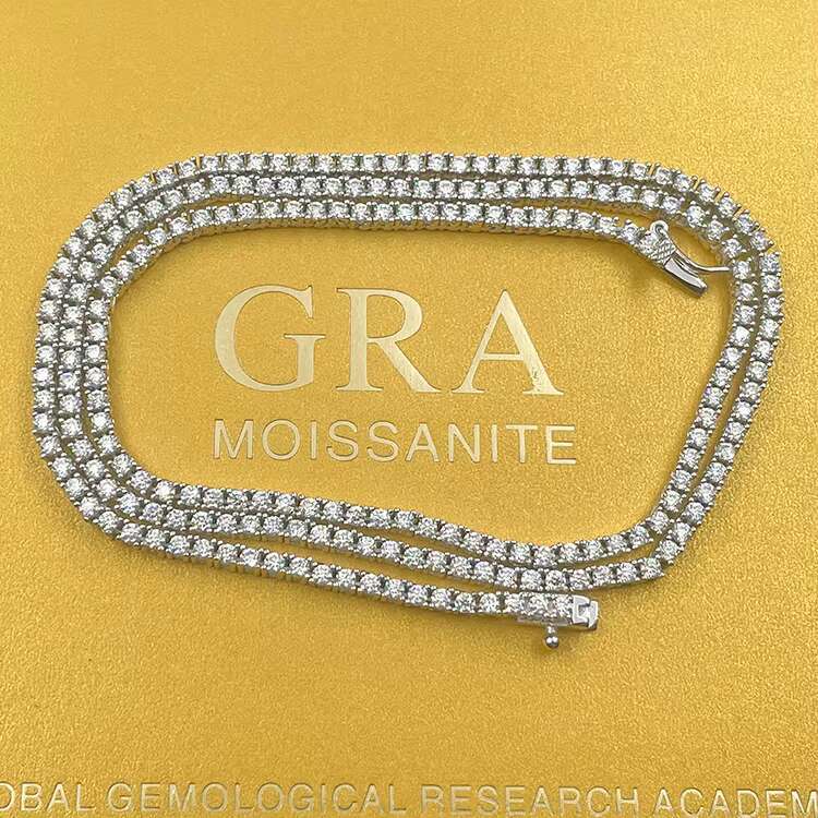Custom Bling Jewelry 2mm 6.5mm D Color Moissanite Gemstone Necklace S925 Sterling Silver Tennis Link Chain