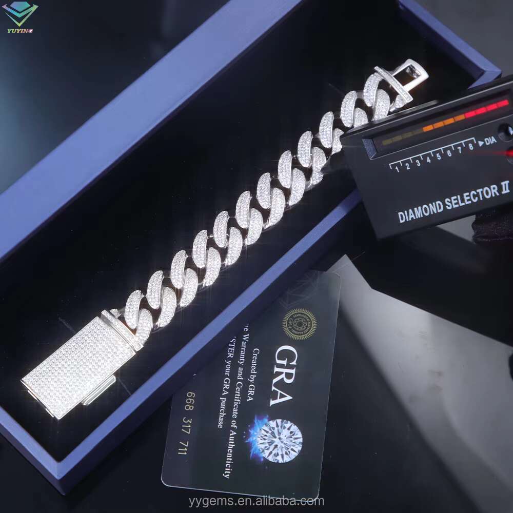 Hot-Sale 18mm VVS D Moissanite Diamond Bracelet 925 Silver Gold Plated Cuban Link Chain for Men Women Hip-Hop Style