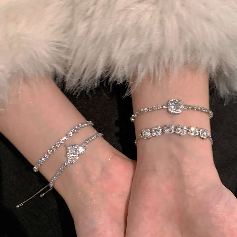 Zircon Glass Bead Square Heart Adjustable Trendy Fashion Bracelet Light High-end Sense Jewelry for Women