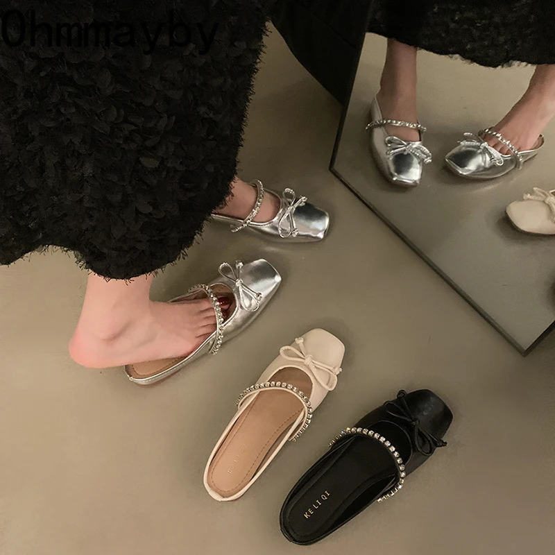 Spring Slip On Women Mules Slippers Shoes Fashion Cover Toe Butterflyknot Slides Casual Street Style Flats Shoes 250624