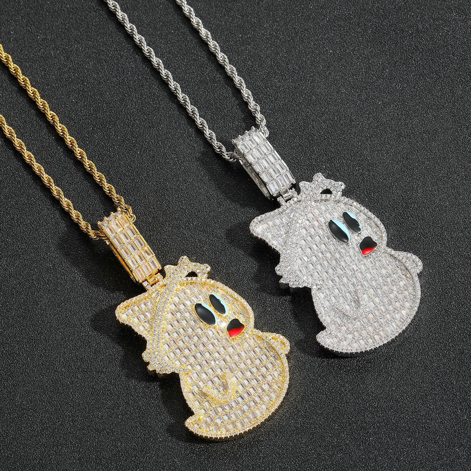 New Arrival Moissanite Jewelry Hip Hop Cartoon Ghost Pendant Iced Out Full Diamond Swag Hip Hop Chain Labubu Accessory Pass the diamond tester
