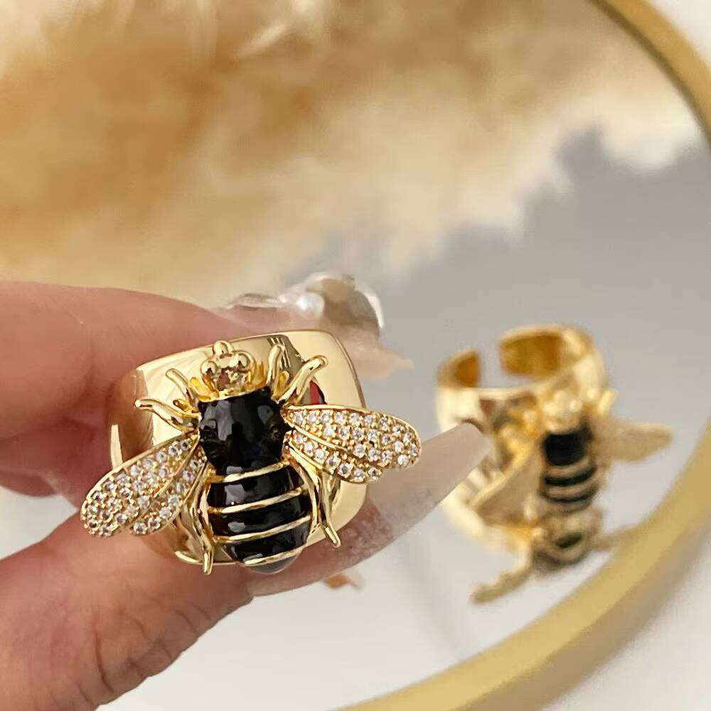 DHcollections Popular Design Micro Pave Zircon Enamel Bee Adjustable Ring Fashion Jewelry