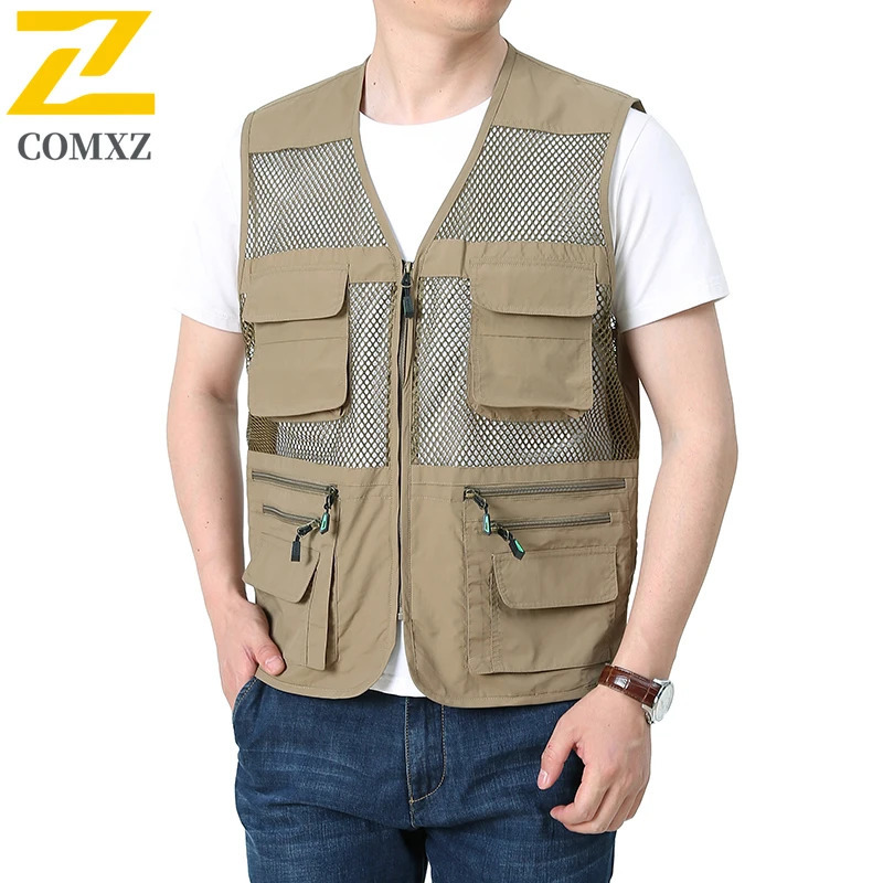 8xl Plus Size Mesh Vest Mens Spring Casual Fishing Quick Dry Sleeveless Work Jacket Outdoor Pographer Multi-pocket Waistcoat 250617