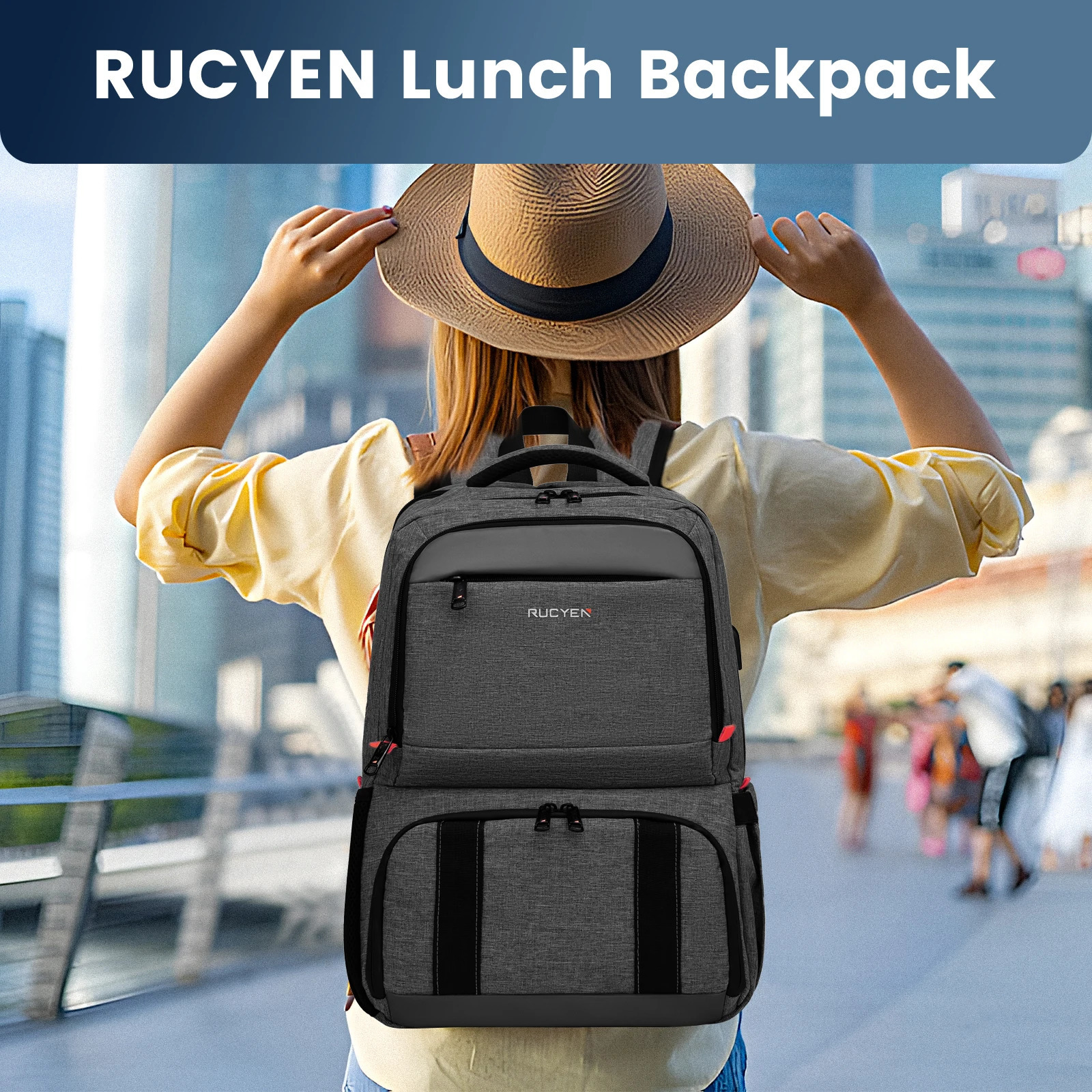Insulated Backpack Lunch Bag Food Box Durable Waterproof Leak Proof Cooler Case Camping Oxford Dinner Backpacks Icebox with USB 250624