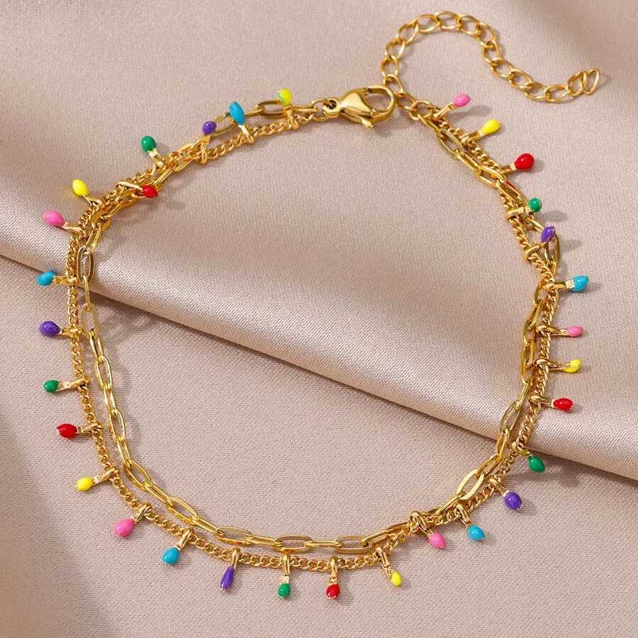 Stainless Steel Multi Layer Anklets for Women Boho Beaded Pearl Leg Chain Ankle Bracelet Female Summer Beach Accessories Jewelry U250624