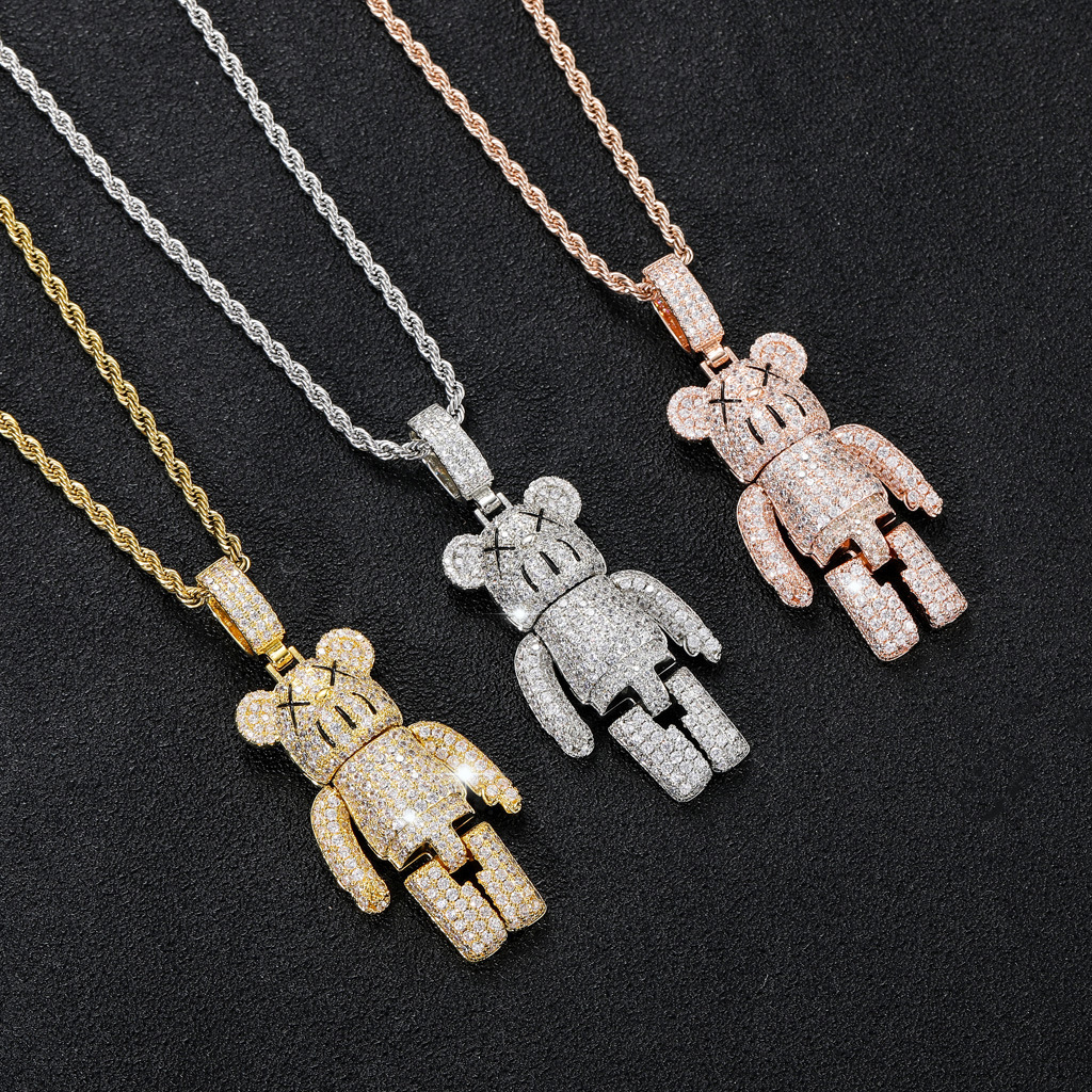 Luxury Moissanite Anime Mecha Bear Iced Out Bling Hip Hop Labubu Pendant Trendy Swag Accessory Pass the diamond tester