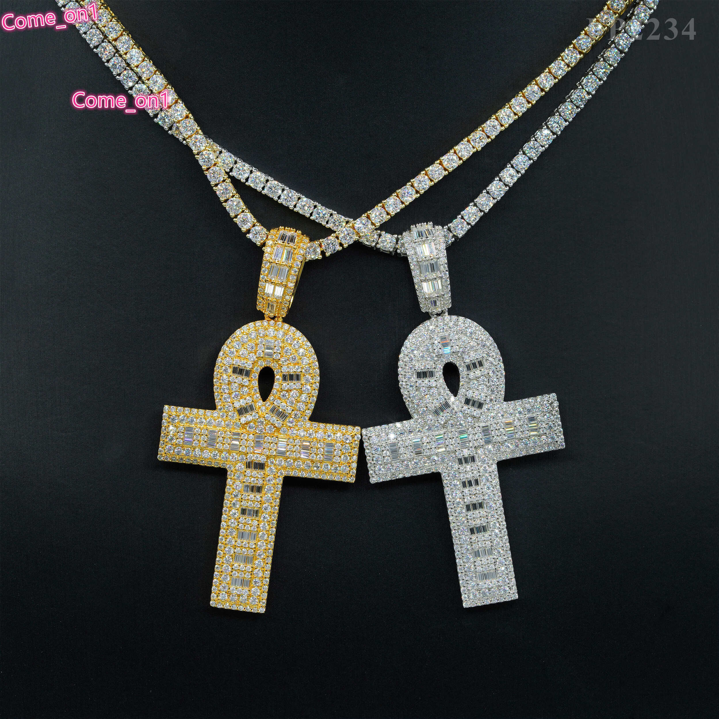 Drop Shipping Iced Out Solid Gold Plated Cross Pendants 925 Sterling Silver Moissanite Diamond Hip Hop Cross Pendants and Chains