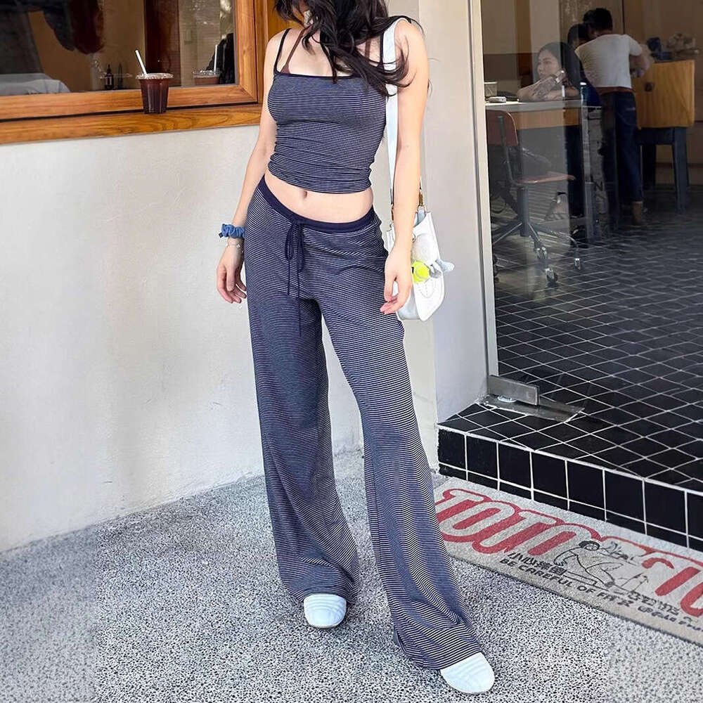 American Style Spicy Girl Striped Design Sense Camisole Pure Desire Sexy Backless Waist Slimming Tight Top For Women B5