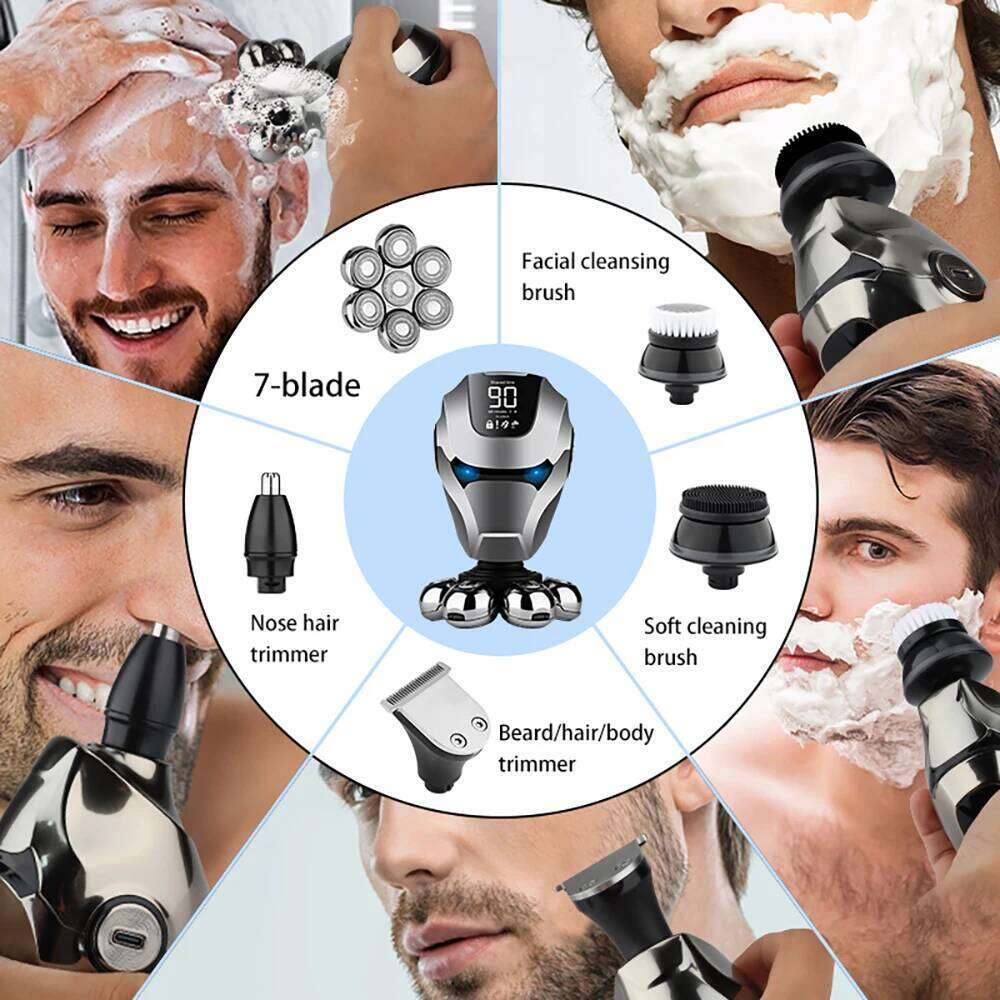 Electric Bald Shaver For Men Powerful Shaving Hine Washable Wet Dry Beard Hair Trimmer USB Charging 7D Floating Cutter