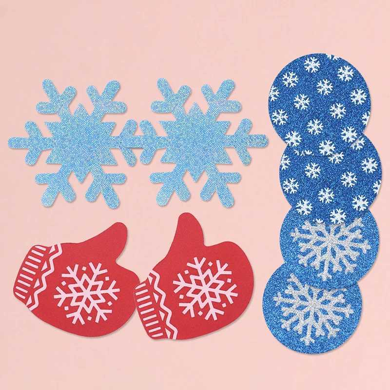 Christmas Snowflake Nipple Covers for Women Disposable Glitter Pasties in Snowflake Glove Shapes Holiday Bra Stickers Girls W250624