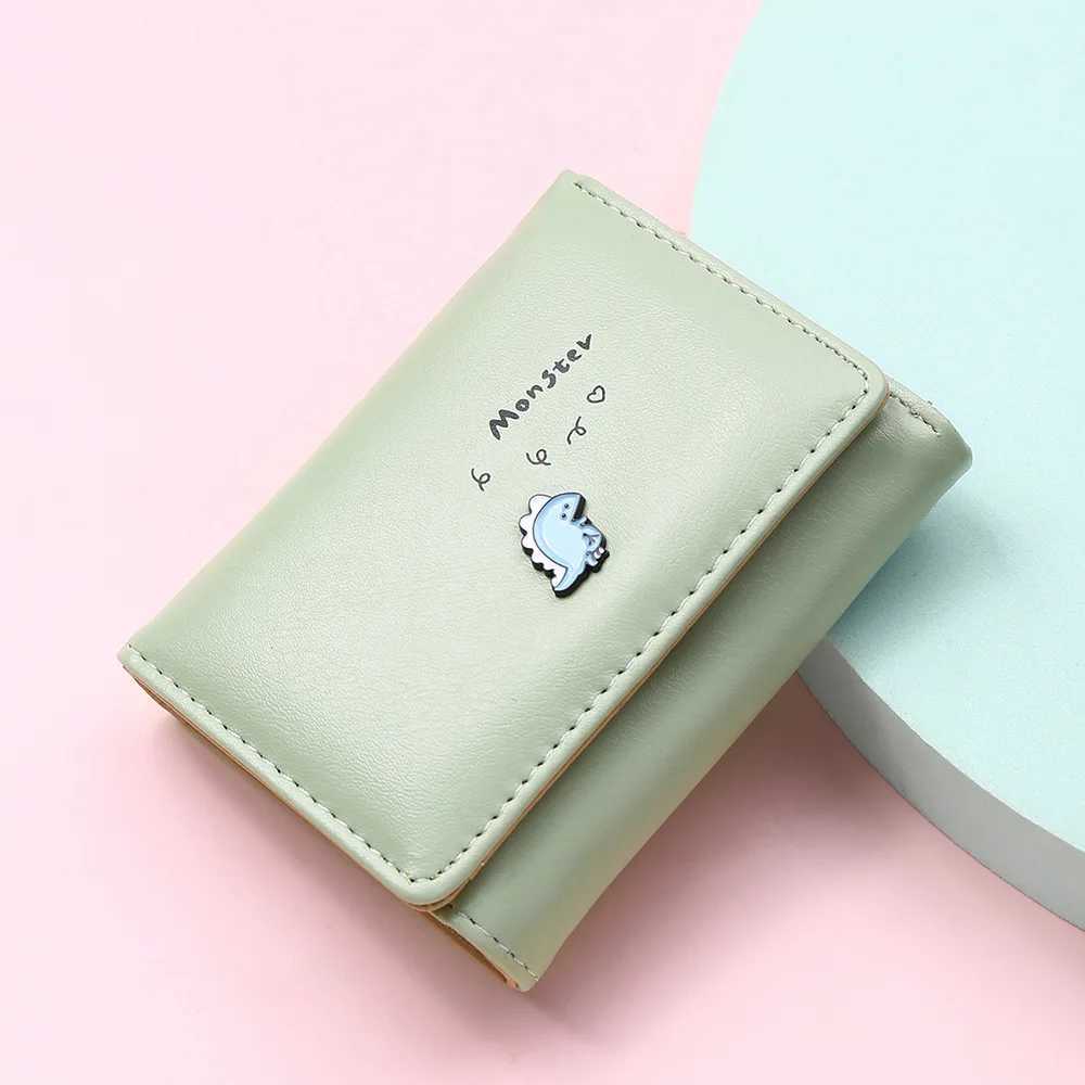 Women Short Wallet Little Dinosaur Design Small Purse Cute Simple Bank Holder Tri-Fold Fastener Mini Mey BagXJ250624