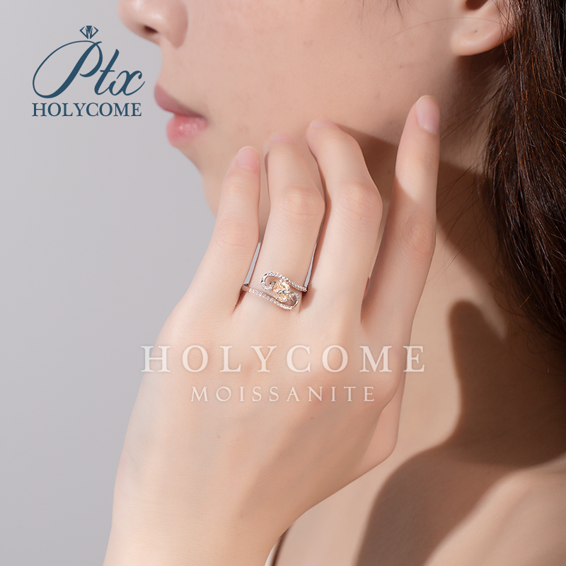 Elegant Oval Champagne Moissanite Rings Women Full Paved Dazzling 1ct Diamond 925 Sterling Silver Lady Rings Wedding Jewelry for Gift