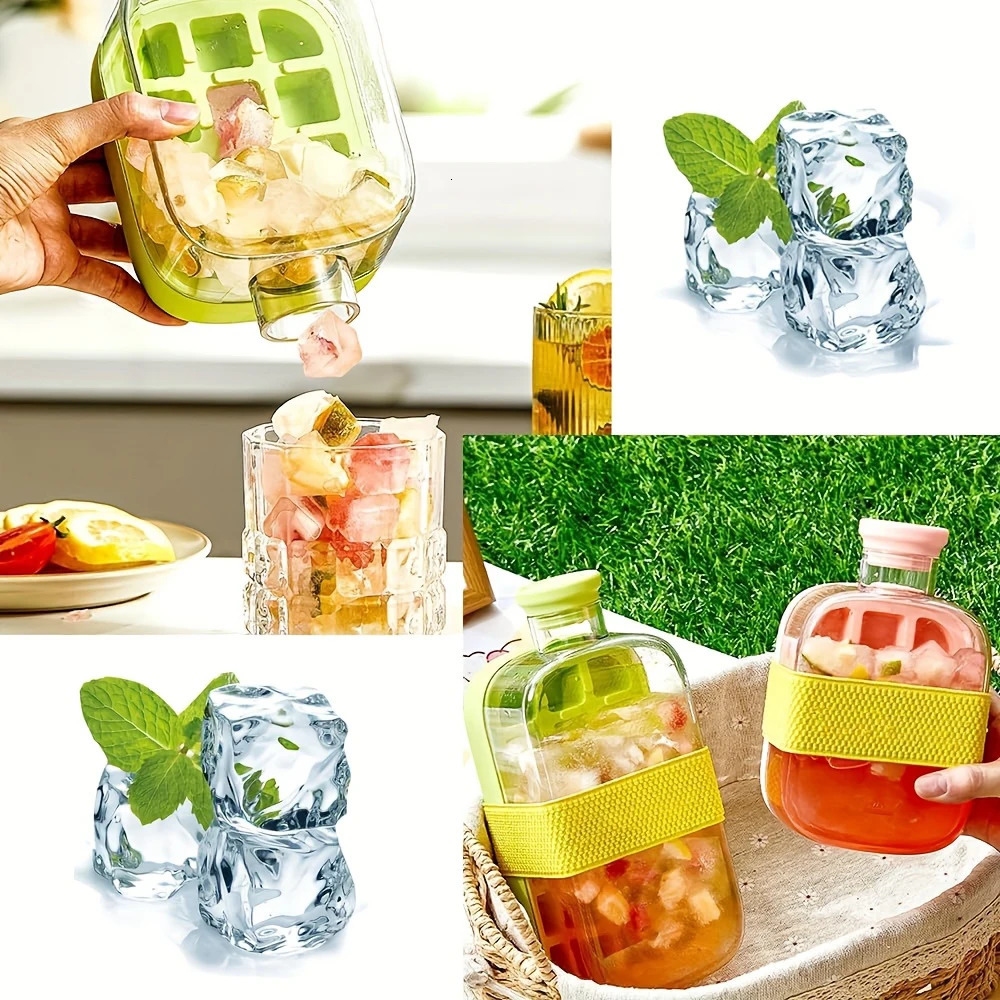 Silicone Oneclick Ice Mold Bottle Cooler Cup with Straw Cube Tray Lid for Freezer Creative NO TOUCH Mould Summer 250624