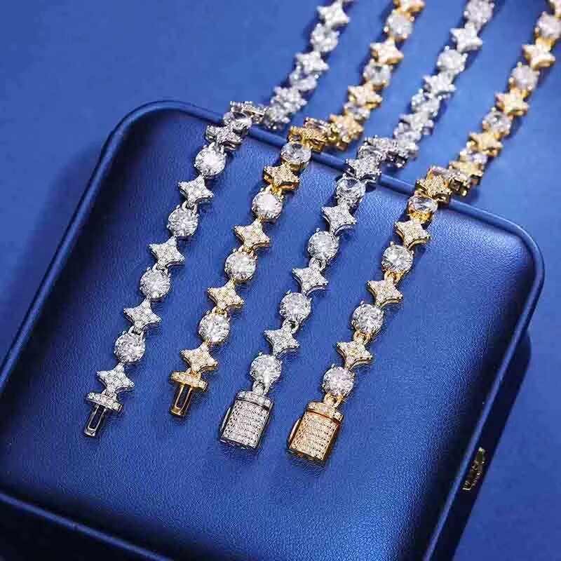 Hip-hop D Color Iced Out Moissanite Diamond Tennis Chain Necklaces For Women Men with Certificate 925 Sterling Silver Neck Chain