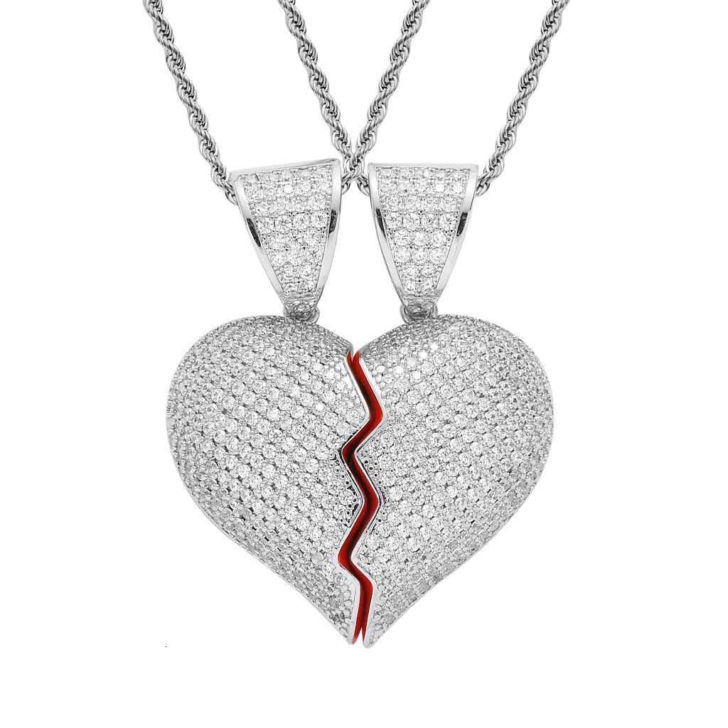 Luxury Moissanite Jewelry Necklace Broken Heart Hip Hop Pendant Iced Out Diamond Magnetic Couple Necklace Pass the diamond tester