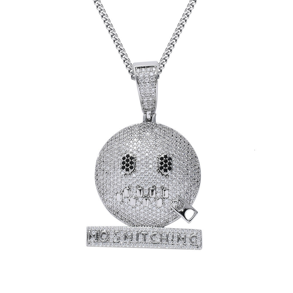 Luxury Moissanite Hip Hop Necklace Men Cartoon Emoji Zipper No Snitching Trendy Iced Out Jewelry Pass the diamond tester