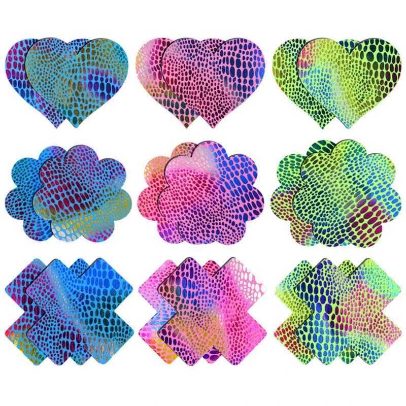 20 Pairs Colorful Fish Scales Disposable Nipple Stickers Pasties Self Adhesive Nipple Covers Breast Petals for Women W250624