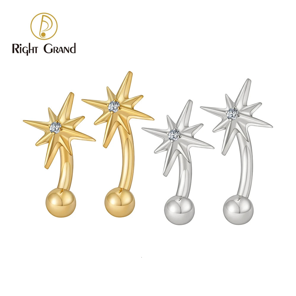 Right Grand ASTM 36 16G CZ North Star Rook Earring 6mm 8mm Curved Barbell Eyebrow Cartilage Tragus Labret Piercing 250613