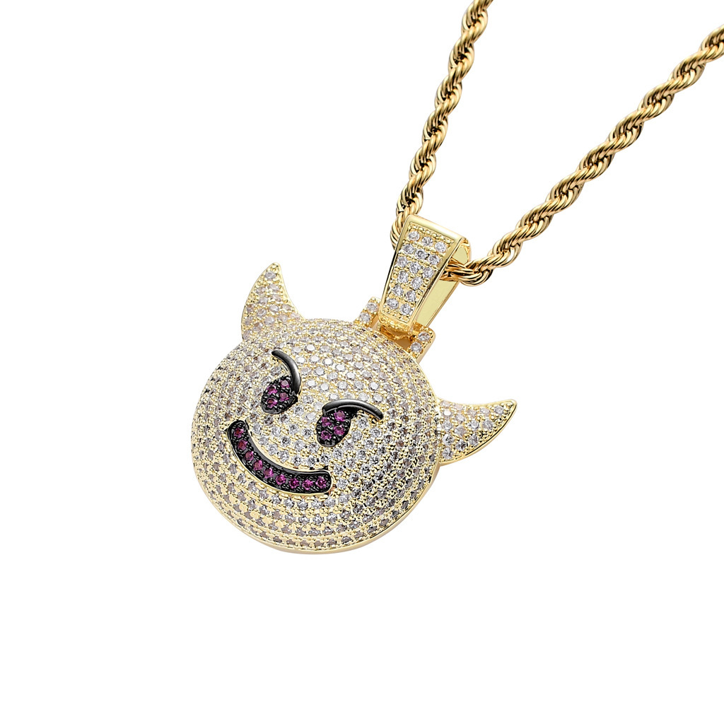 Luxury Moissanite Little Devil Emoji Iced Out Hip Hop Pendant Bling Necklace Swag Trendy Accessory Pass the diamond tester