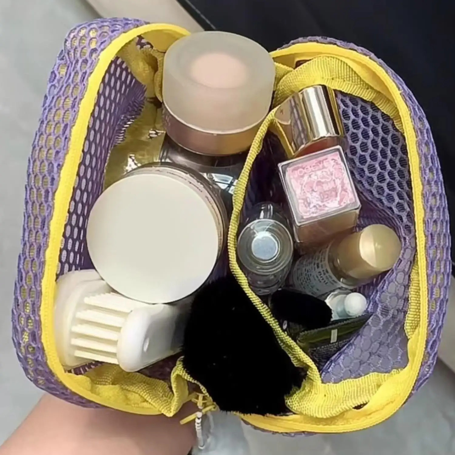 Portable Mini Zipper Square Mesh Storage Bag Zipper Mesh Cosmetic Bag Small Handbags Mesh Coin Purse Travel Storage Carry Pouch R250624