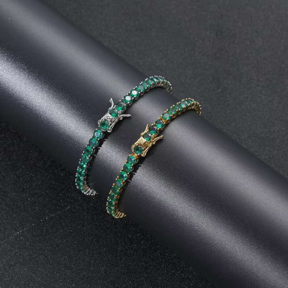 3mm--5mm Wide 925 Silver Gold Plated With Emerald Green CZ Gemstone Tennis Necklace/bracelet Chain