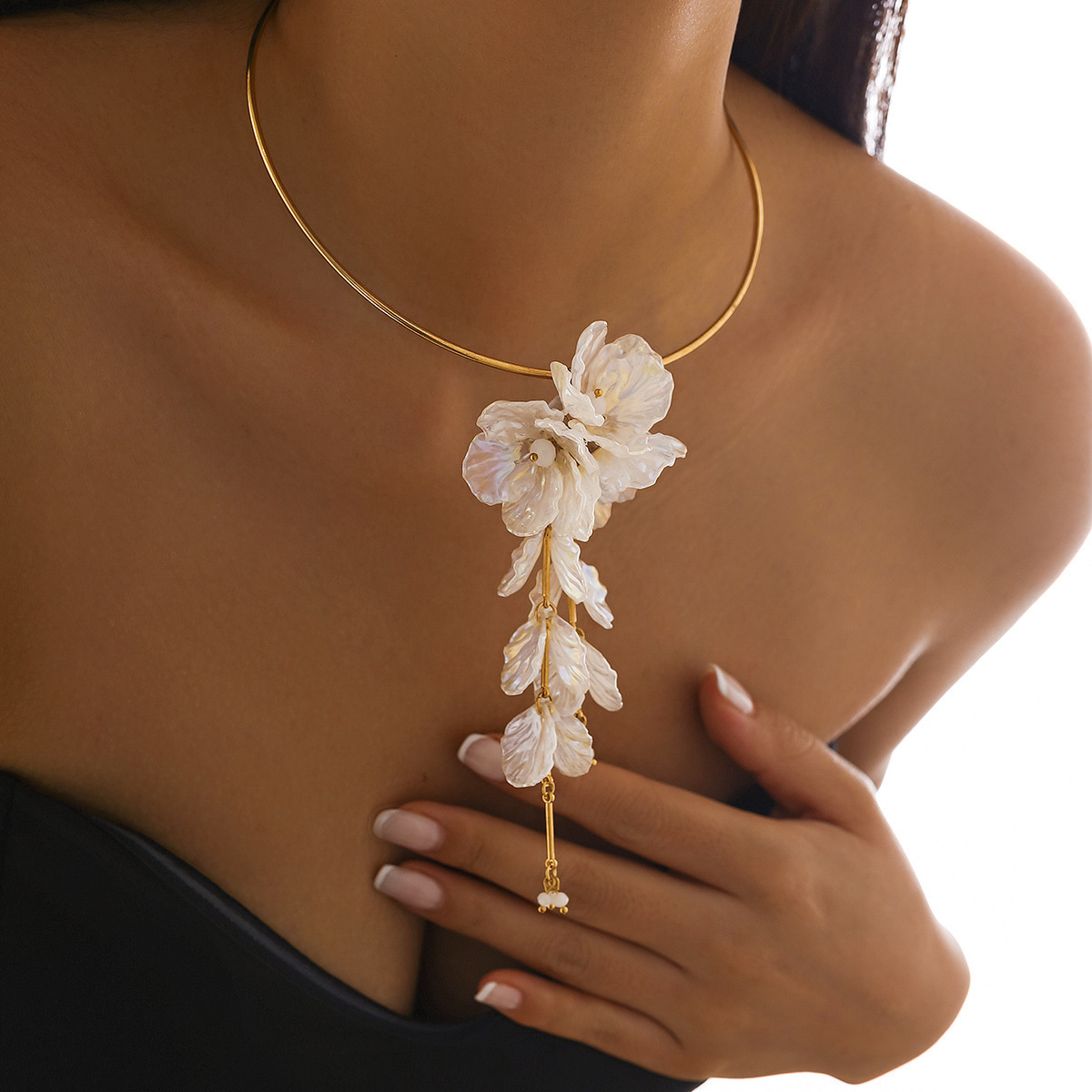 Vacation Style 3D Floral Collarbone Necklace Colorful Mermaid Princess Scallop Flower Choker