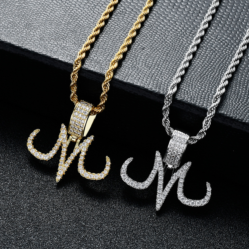 Luxury Moissanite Jewelry M Logo Personalized Hip Hop Pendant Full Diamond Necklace Pass the diamond tester