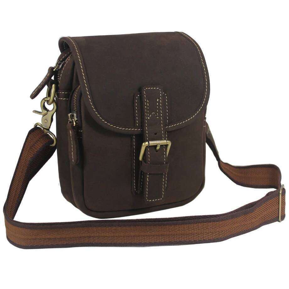 Vintage Crazy Horse Men's Messenger Genuine Leather Shoulder Bag For Man Crossbody Small Sling Casual Bag Brown