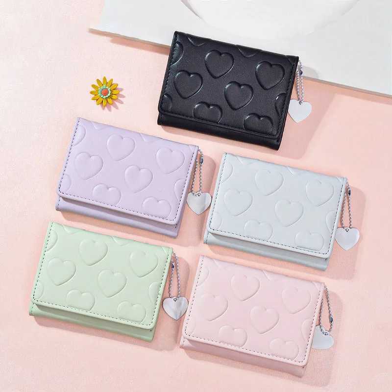 Stylish Heart Pattern Short Wallet Solid Color Trifold Coin Purse Faux Leather Casual CaseXJ250624