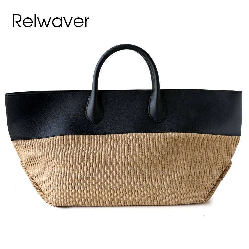 Luxury Designer bags Relwaver tote bag genuine leather straw weaving women handbags 2025 autumn winter fashion folding commuting ladies trapeze